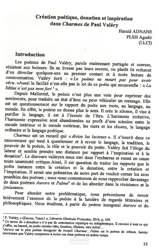 Création poétique, donation et inspiration dans Charmes de Paul Valéry