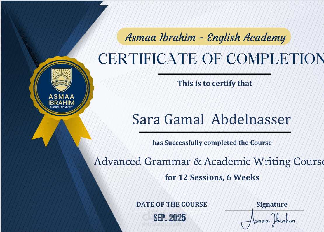 completion of advanced grammar and academic writing  course