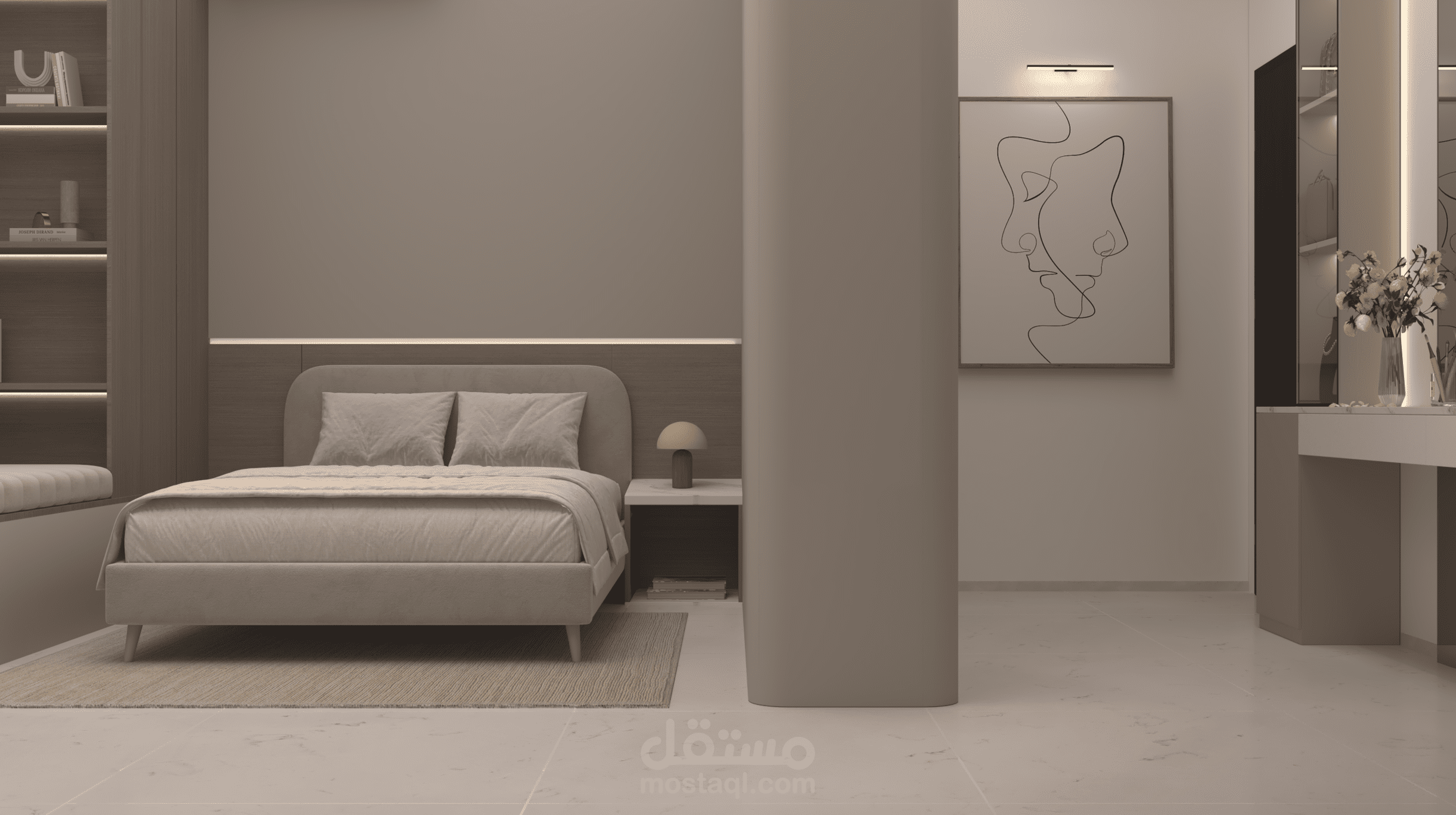 تصميم داخلي سكني (غرفه نوم, حمام)