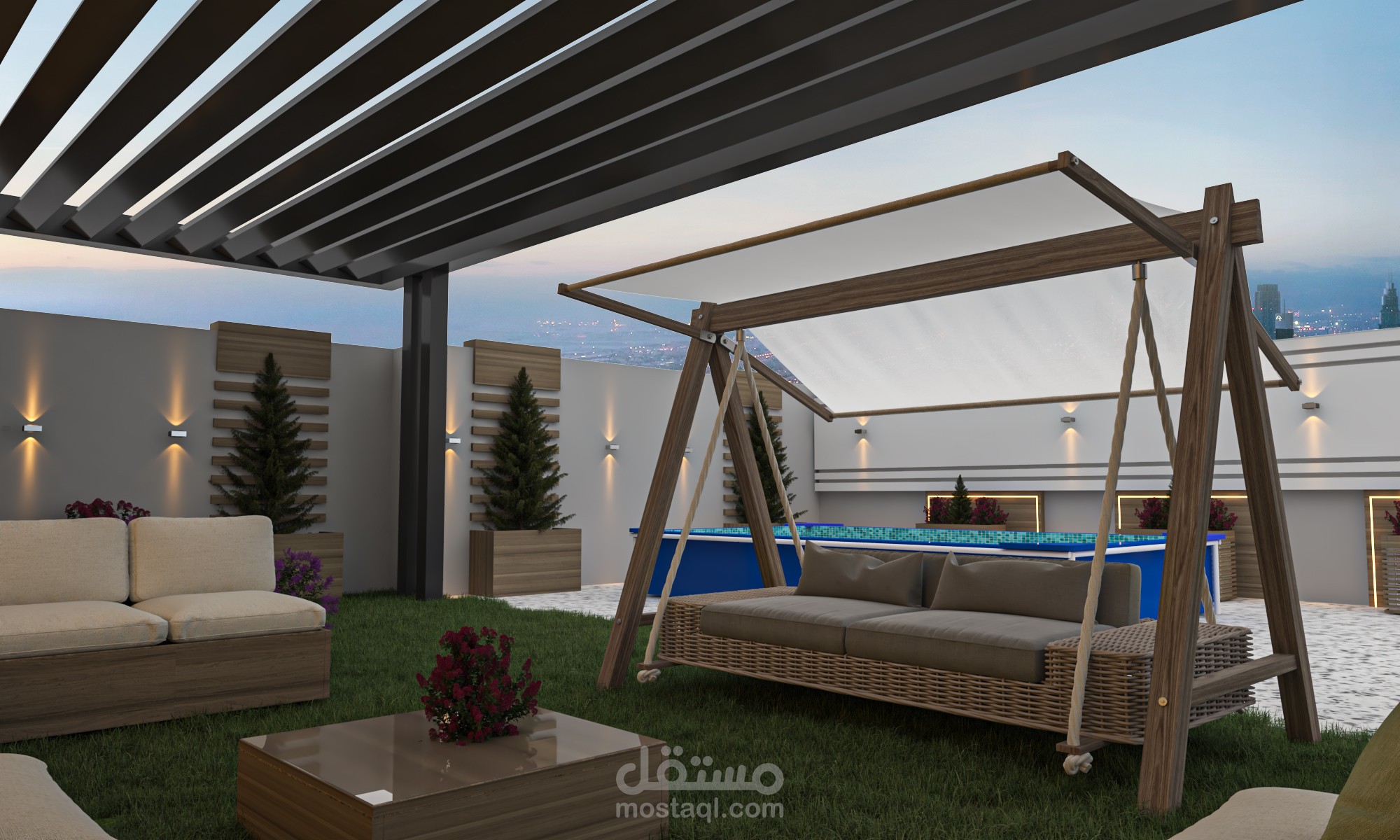 تصميم حديقة سطح مبنى سكني 3d