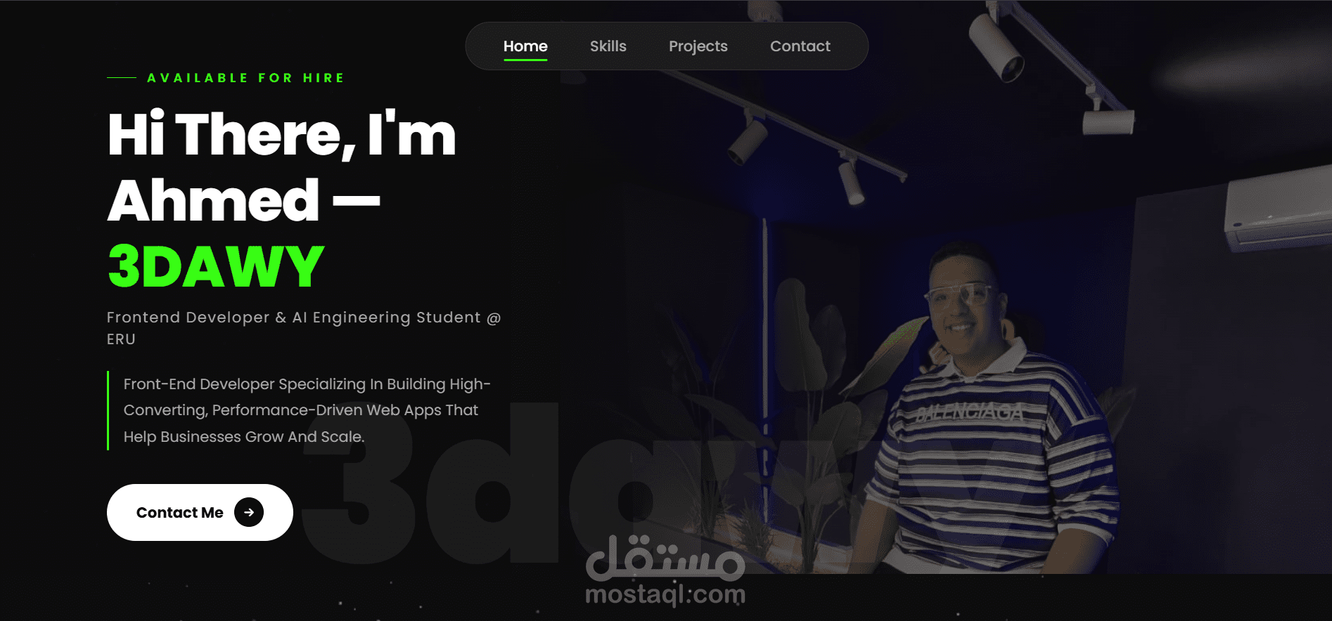 معرض أعمالي الشخصي - الواجهة الرقمية للمطور (3DAWY)