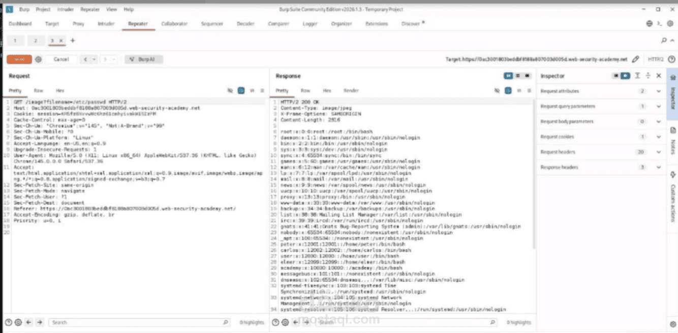اكتشاف ثغرات LFI وقراءة ملفات السيرفر باستخدام Burp Suite