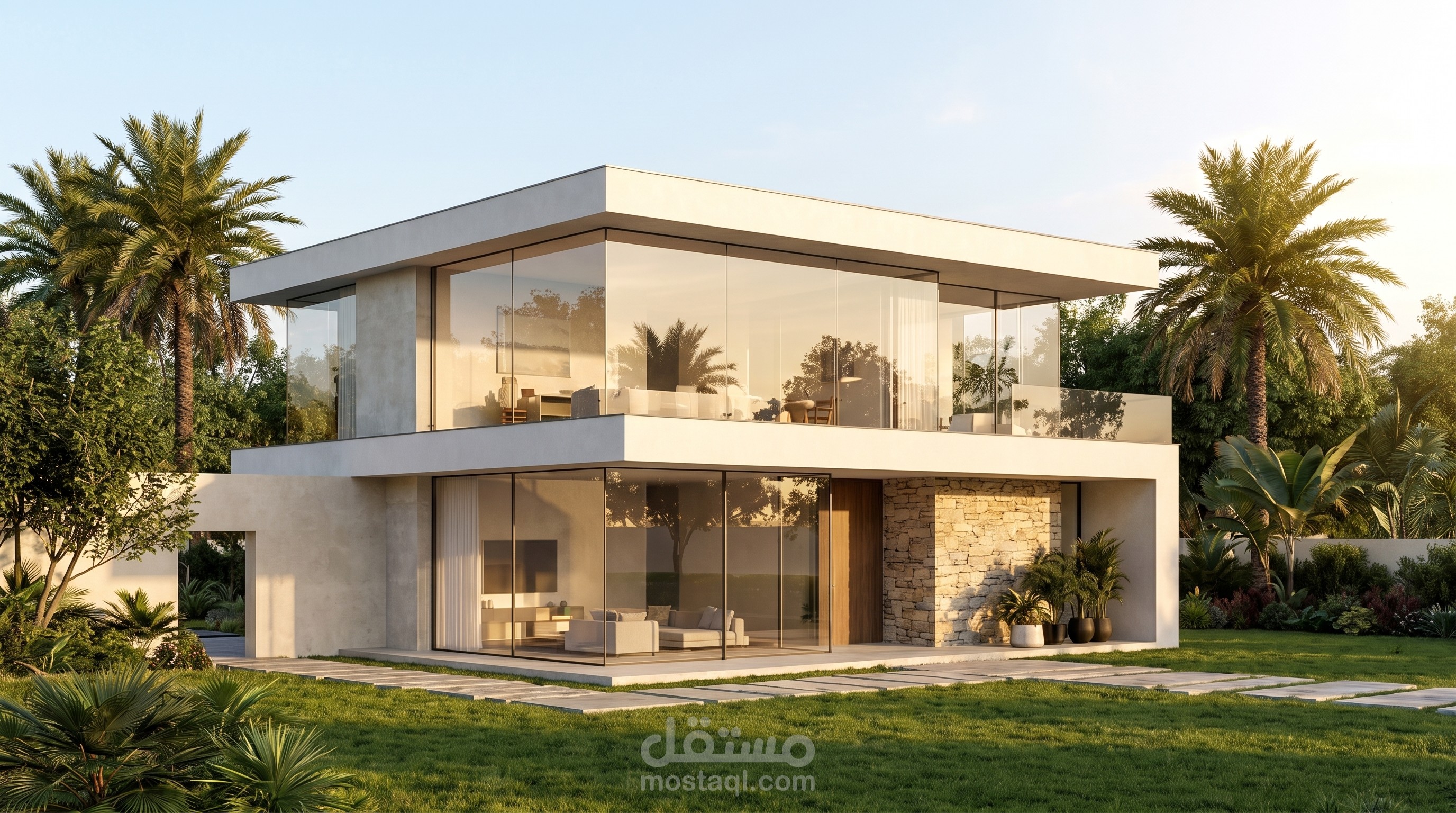 تصميم وريندر خارجي لفيلا عصرية