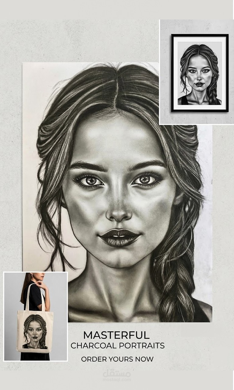 رسم بورتريه واقعي بالفحم (Charcoal) - تنفيذ طلبات خاصة وهدايا