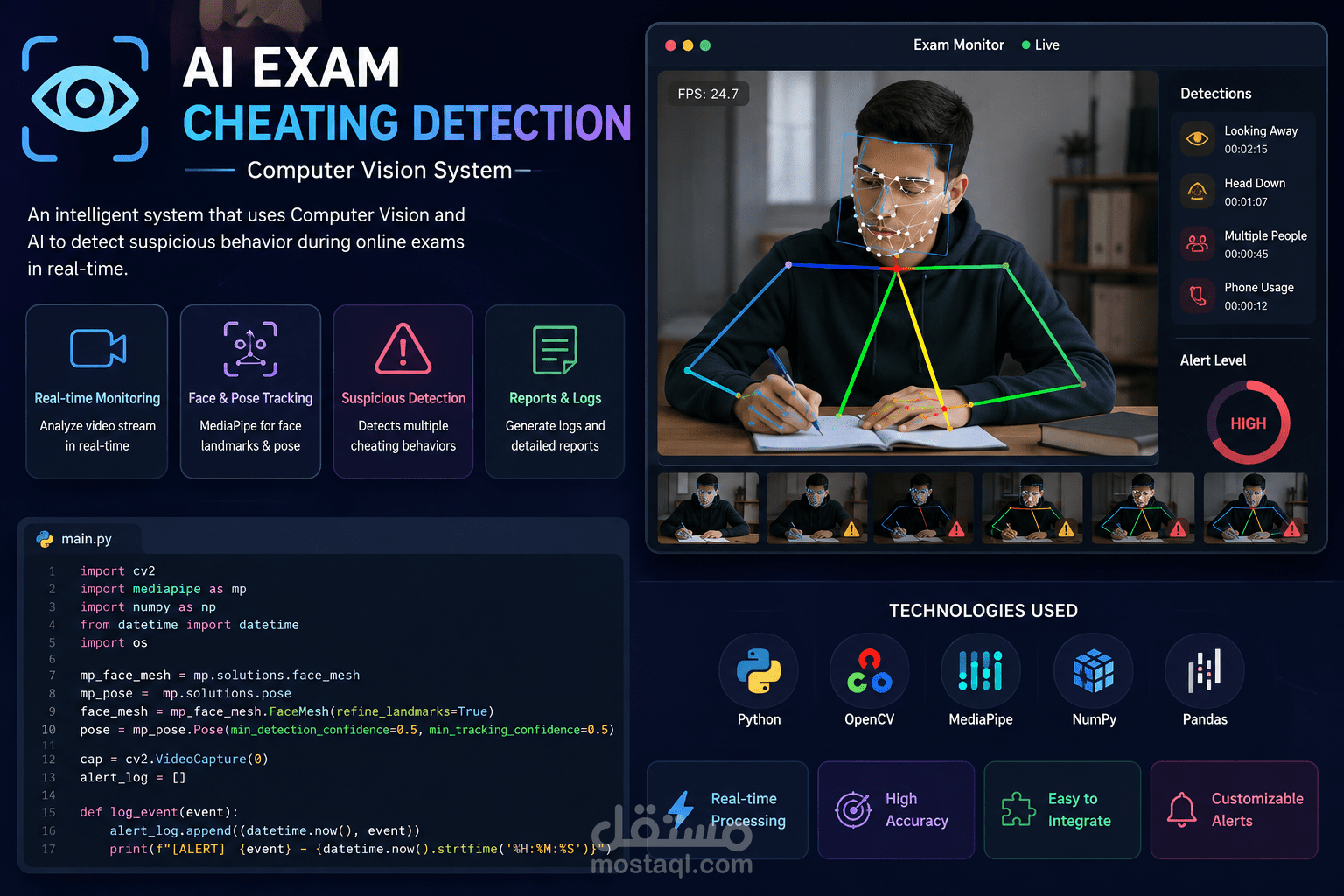 طوير نظام ذكي لاكتشاف الغش في الاختبارات باستخدام Computer Vision