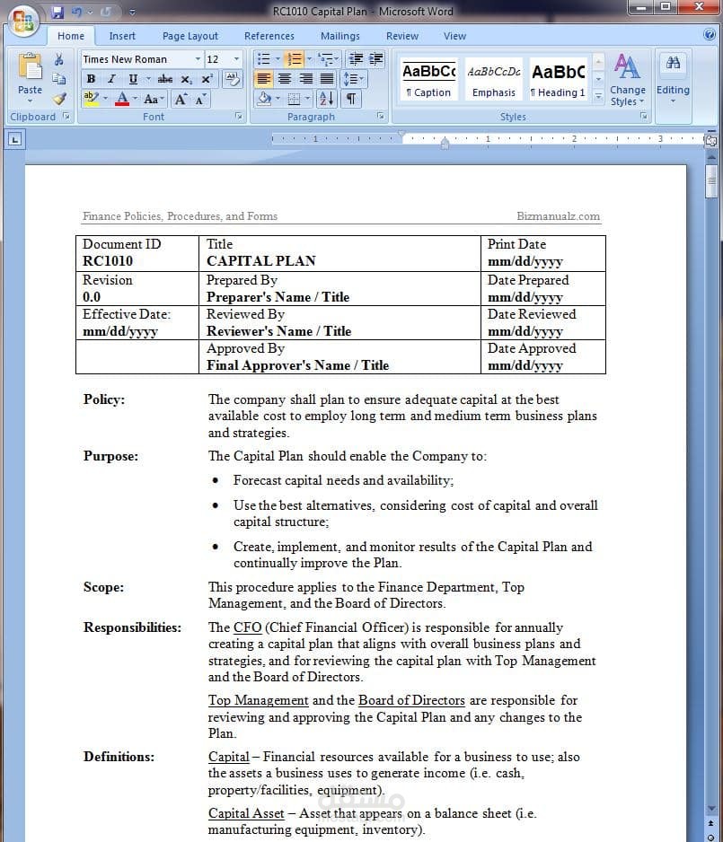 تنسيق وتجهيز مستندات وسياسات مالية على Microsoft Word