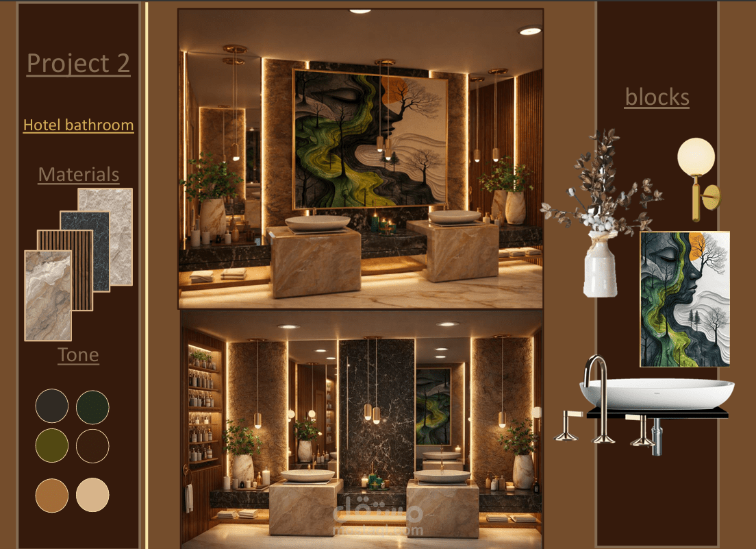تصميم حمام فندقي بنمط مودرن | Luxury Hotel Bathroom Design