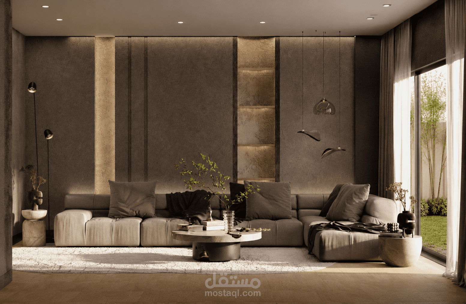 تصميم غرفه معيشه وغرفه طعام بنمط مودرن