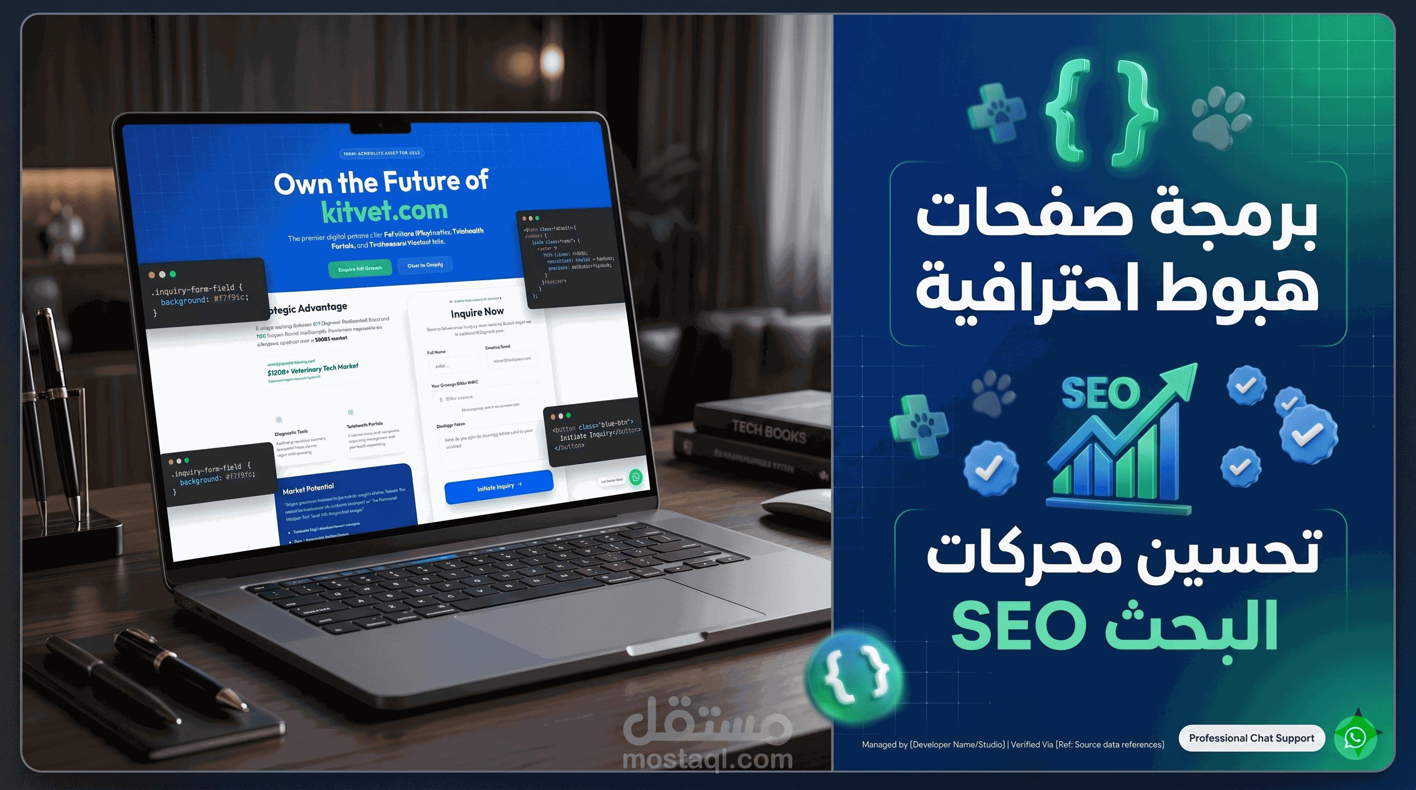 تصميم صفحة هبوط استراتيجية لبيع نطاق KitVet com (Veterinary Tech)