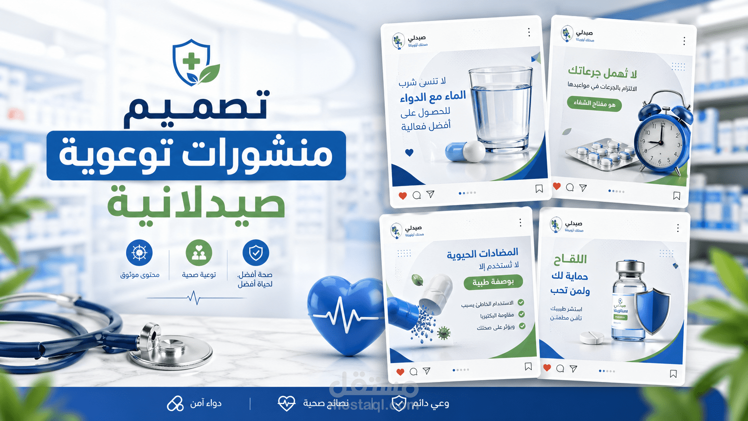 محتوى سوشيال ميديا لصيدلية — ٥ منشورات جاهزة للنشر