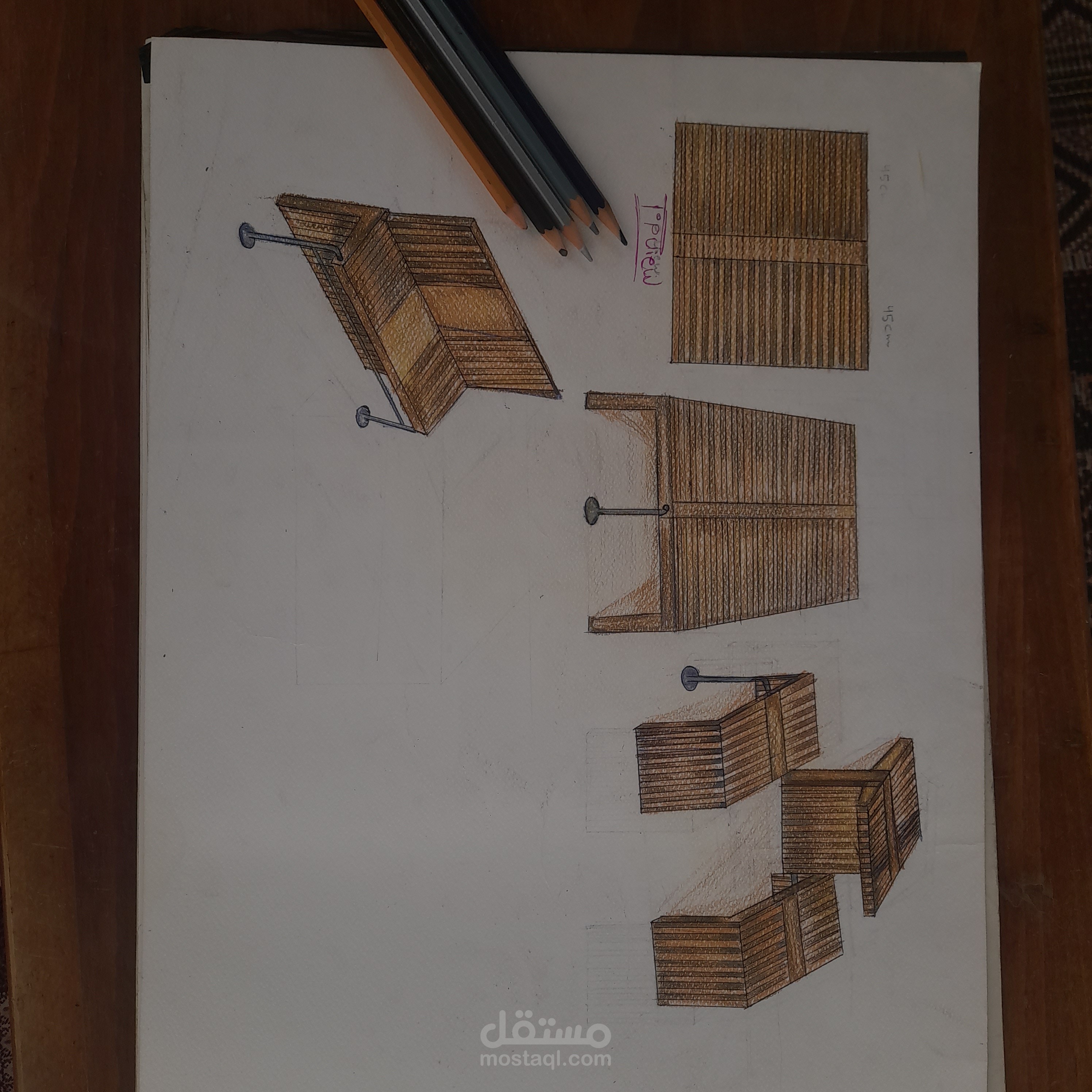 تصميم وحدة متنقلة كرفان مع  قطع الأثاث الموجودة بداخله.