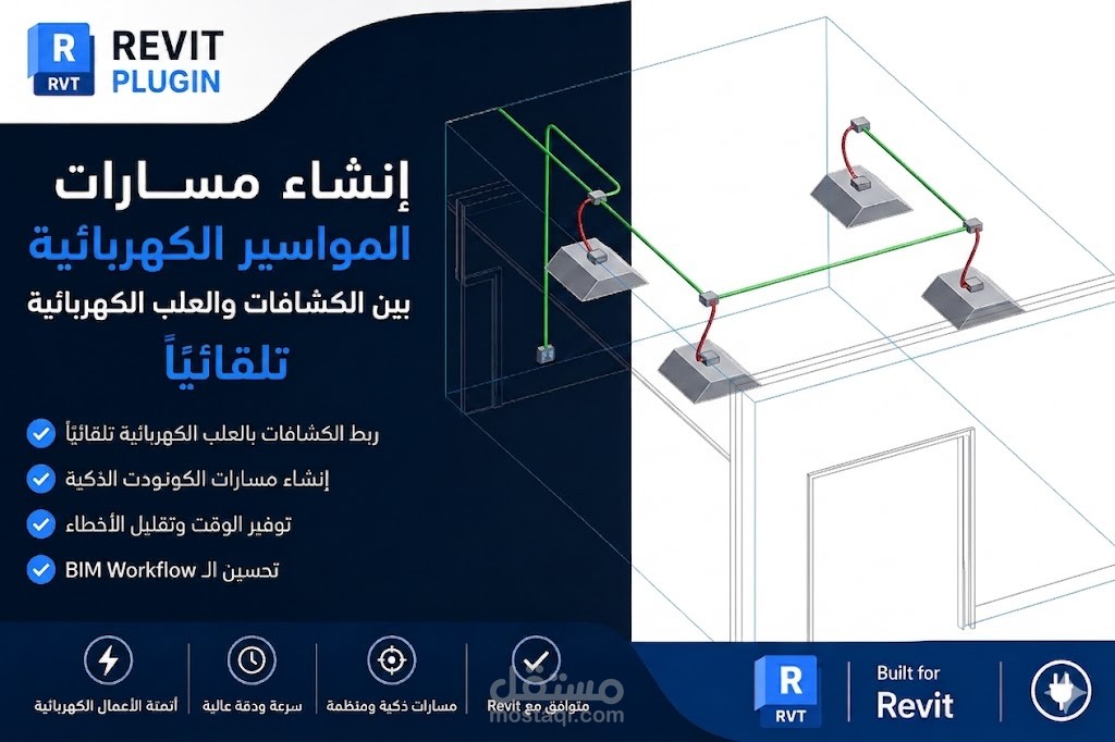 ريفيت Plugin لإنشاء مسارات المواسير الكهربائية بين الكشافات والعلب الكهربائية تلقائياً