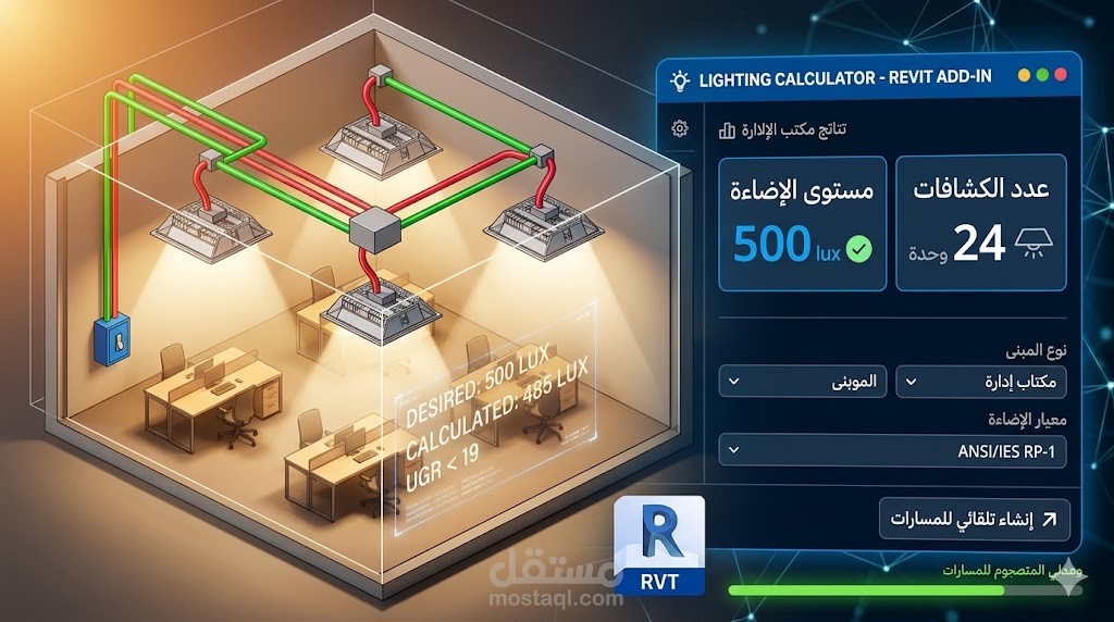 أداة (Plugin) لبرنامج Revit لحساب متطلبات الإضاءة والـ Lux.