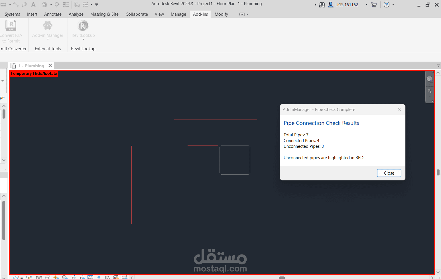 بلجن Revit لاكتشاف وتمييز الـ Pipes غير المتصلة تلقائيًا — MEP