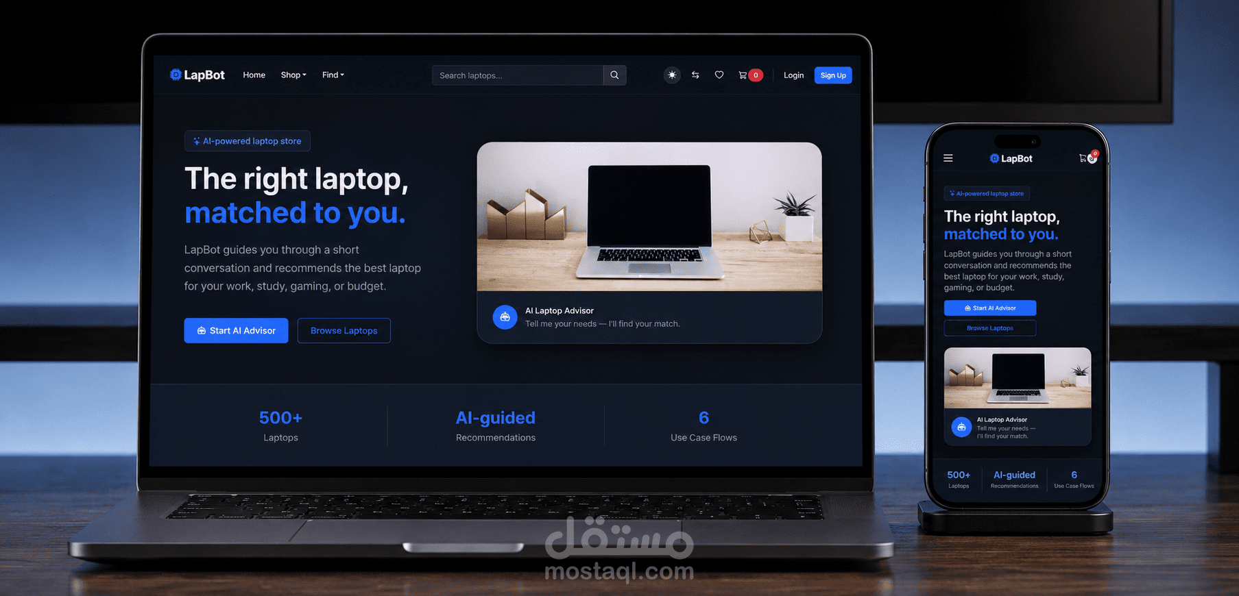 متجر إلكتروني ذكي متخصص في بيع وشراء أجهزة اللابتوب مع وجود AI Agent