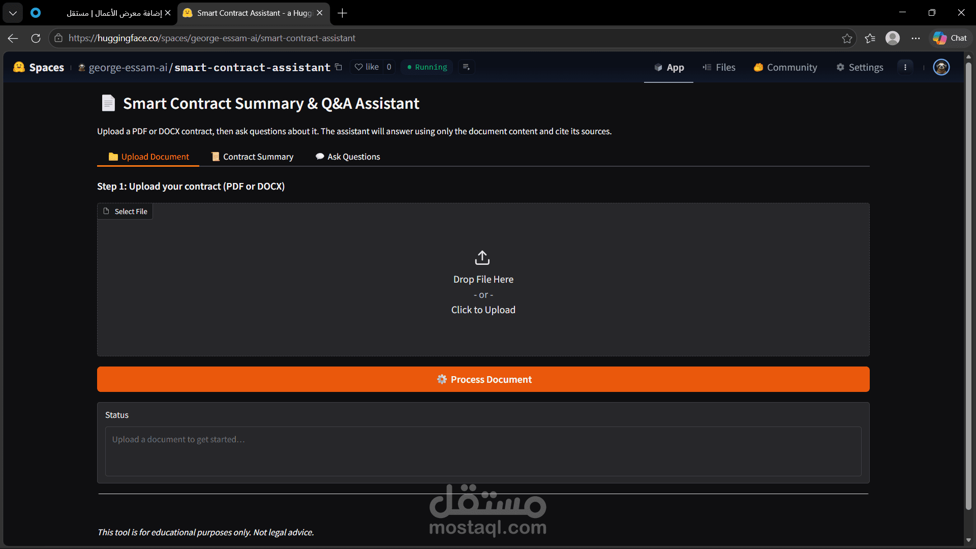مساعد ذكي لتحليل العقود الذكية باستخدام تقنيات RAG و LangChain (Integration with Groq & Hugging Face)