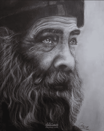 رسم بورتريه واقعي بالفحم - تفاصيل دقيقة يدوية