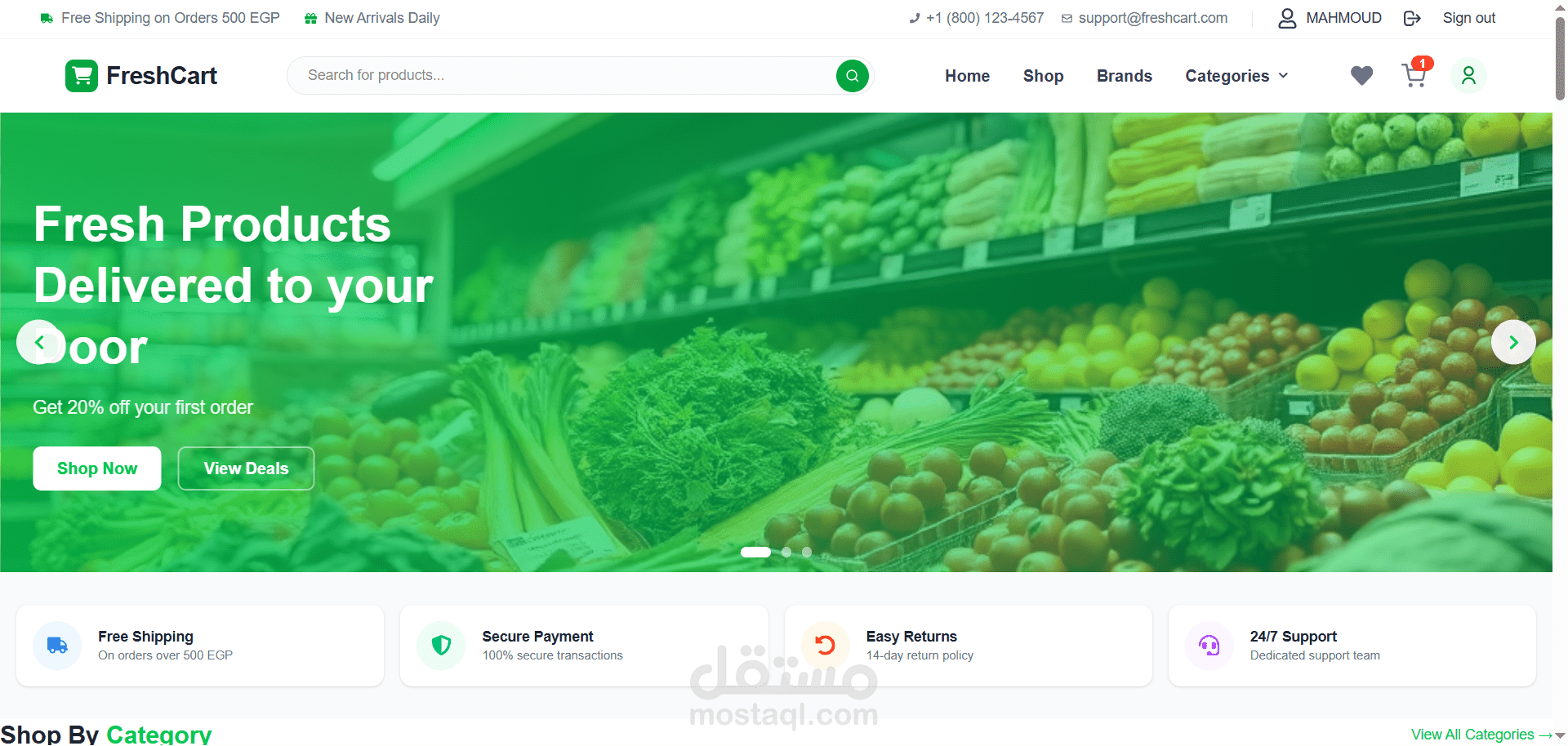 تصميم وبناء متجر إلكتروني متكامل - FreshCart E-commerce