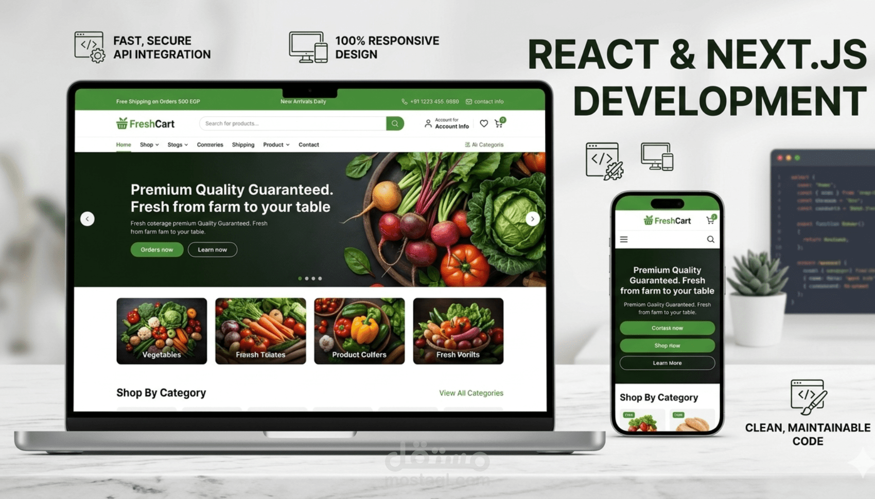 تصميم وبناء متجر إلكتروني متكامل - FreshCart E-commerce