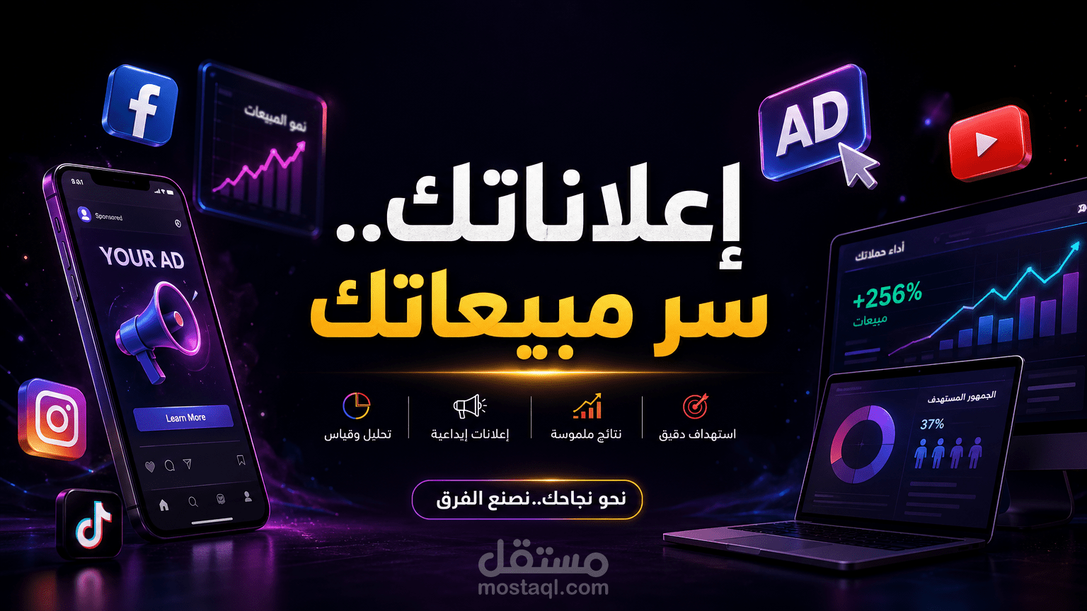 تصميم إعلان وبانر تسويقي احترافي عالي التحويل