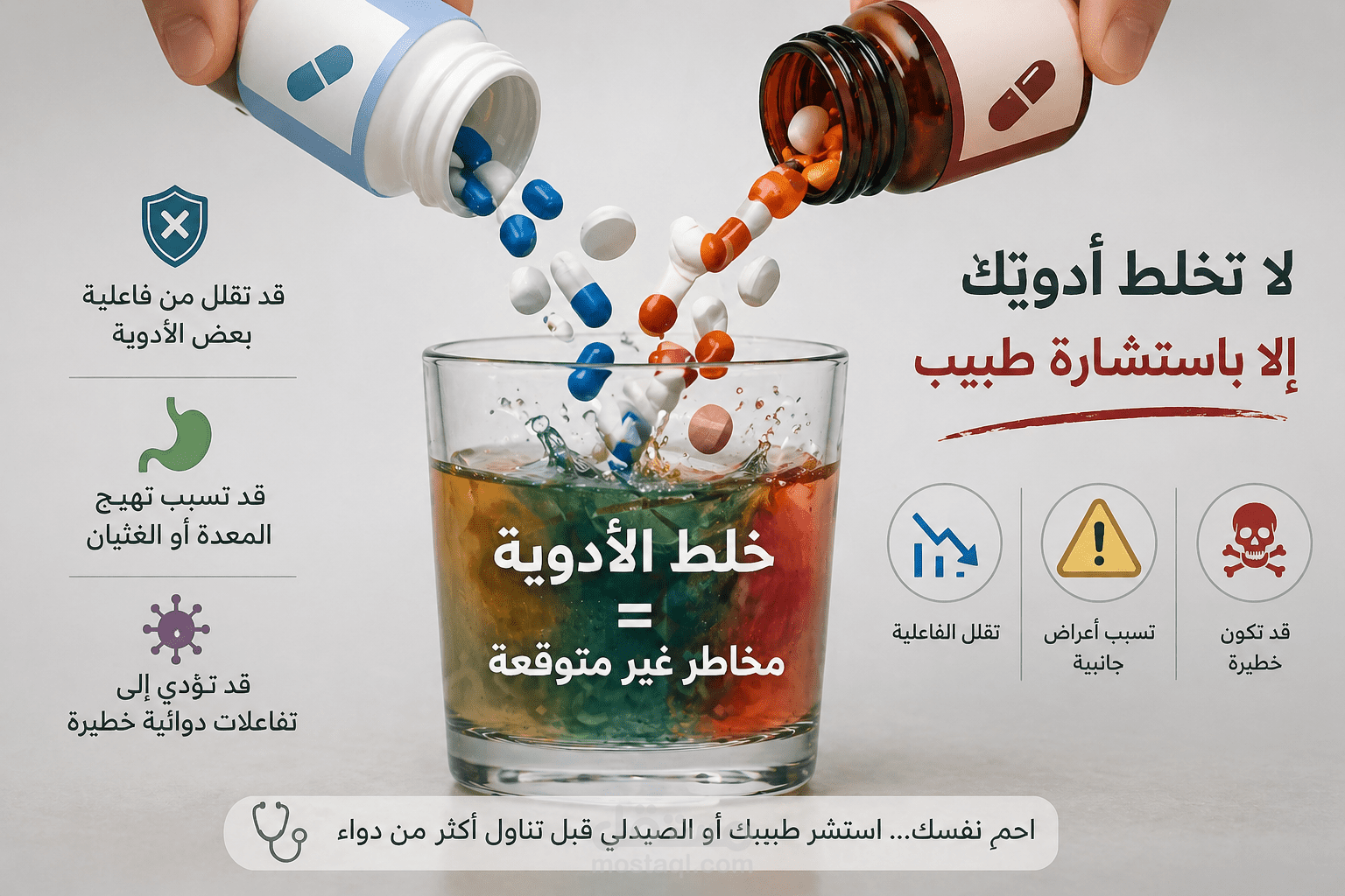 إنفوجراف توعوي طبي عن خطورة مزج الأدوية