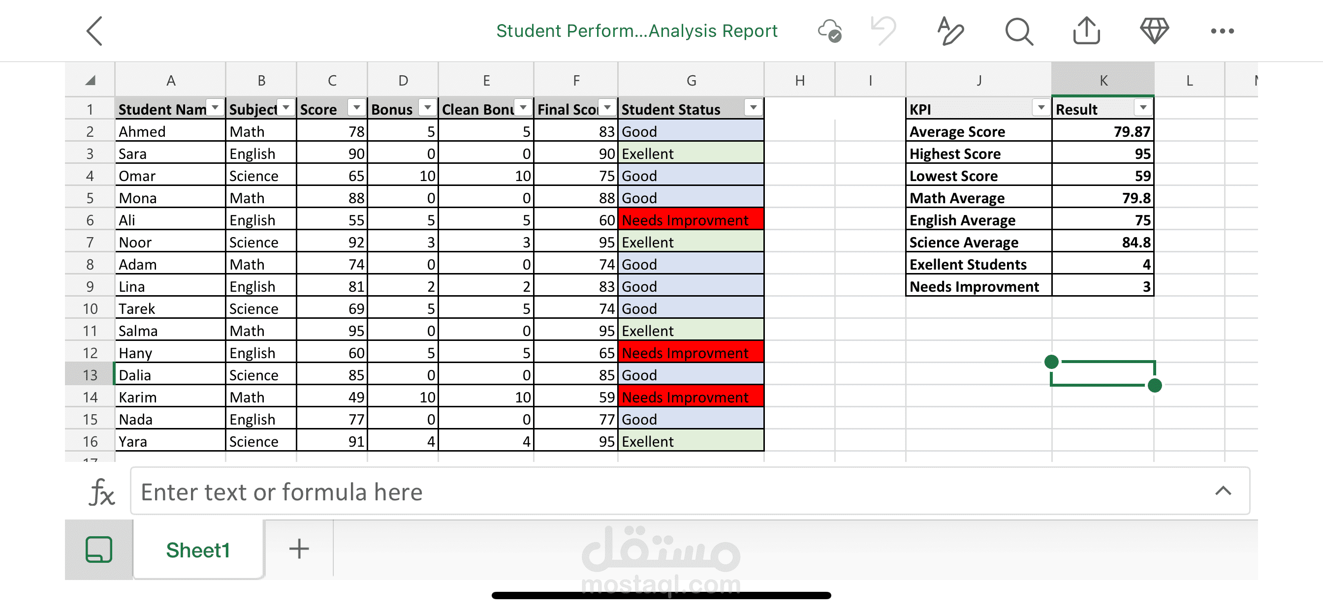 تحليل درجات الطلاب باستخدام Excel