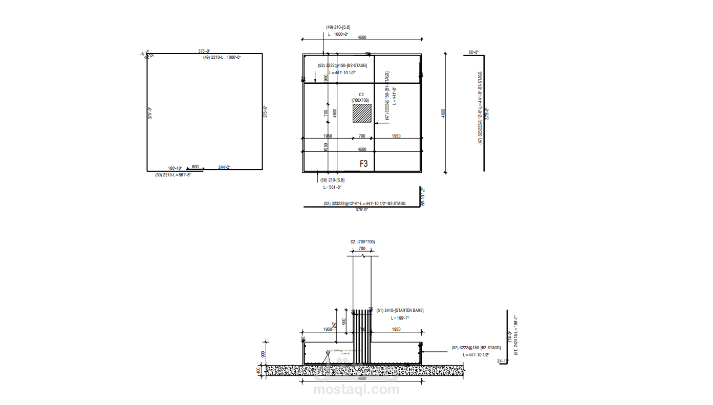 لوحات تفاصيل إنشائية وتفريد حديد للقواعد والأعمدة (Structural Detailing)