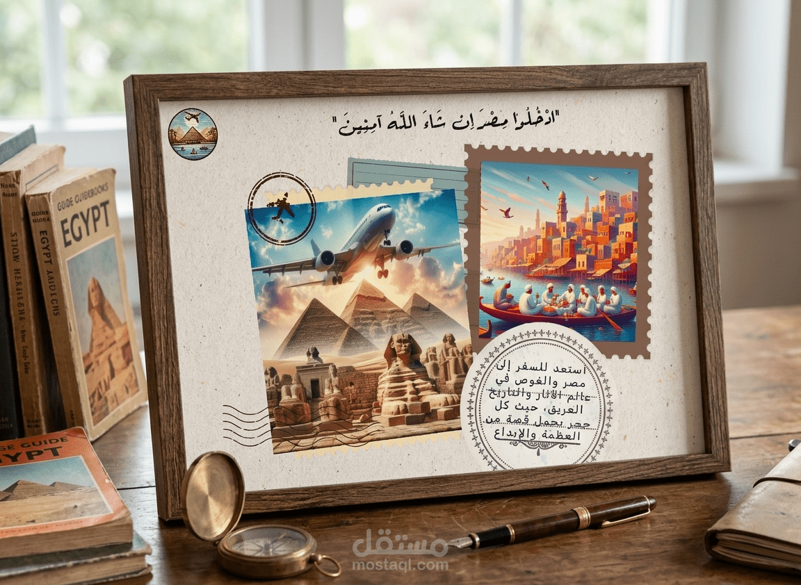 تصميم بوستر دعائي لترويج السياحة - نمط الطوابع البريدية