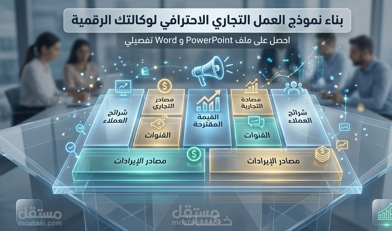 إعداد نموذج عمل تجاري (Business Model Canvas) لوكالة تسويق رقمي.