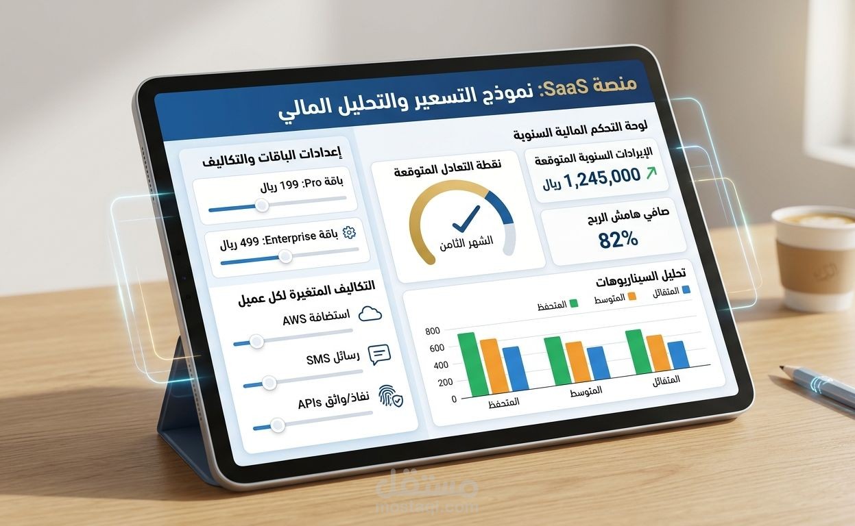 بناء نموذج مالي ودراسة تسعير احترافية لمنصة SaaS (اشتراكات برمجية)
