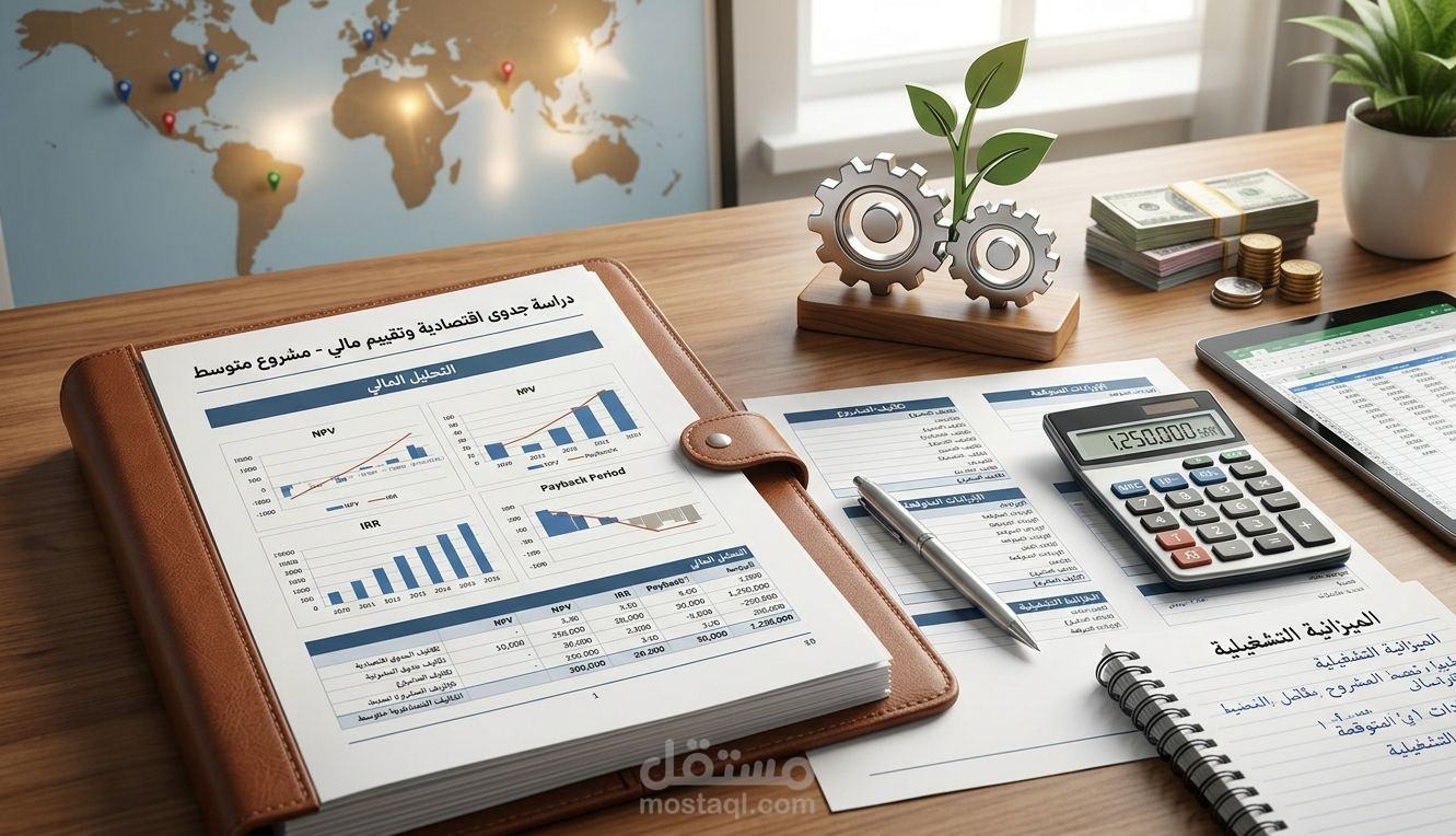 دراسة جدوى اقتصادية وتقييم مالي لمشروع استثماري متوسط.