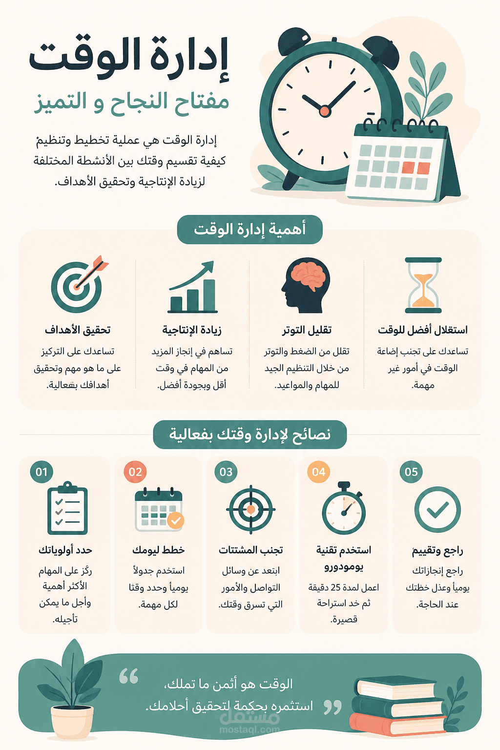 تصميم إنفوجرافيك احترافي حول إدارة الوقت