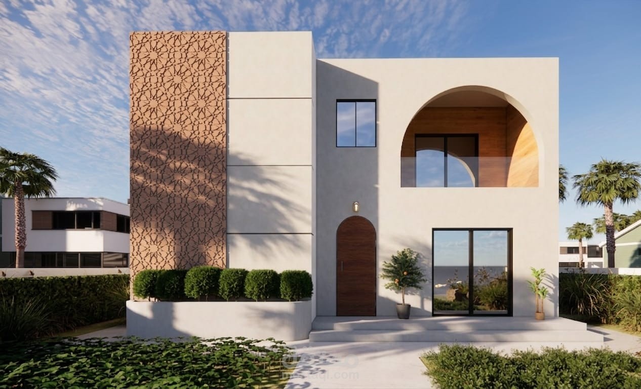 تصميم واجهة فيلا عصرية بطابع عربي باستخدام SketchUp و Enscape و V-Ray و Lumion
