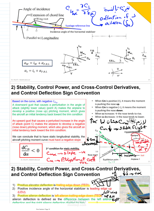 شرح وايضاح محاضرات خاصه ب aircraft guidance and stability
