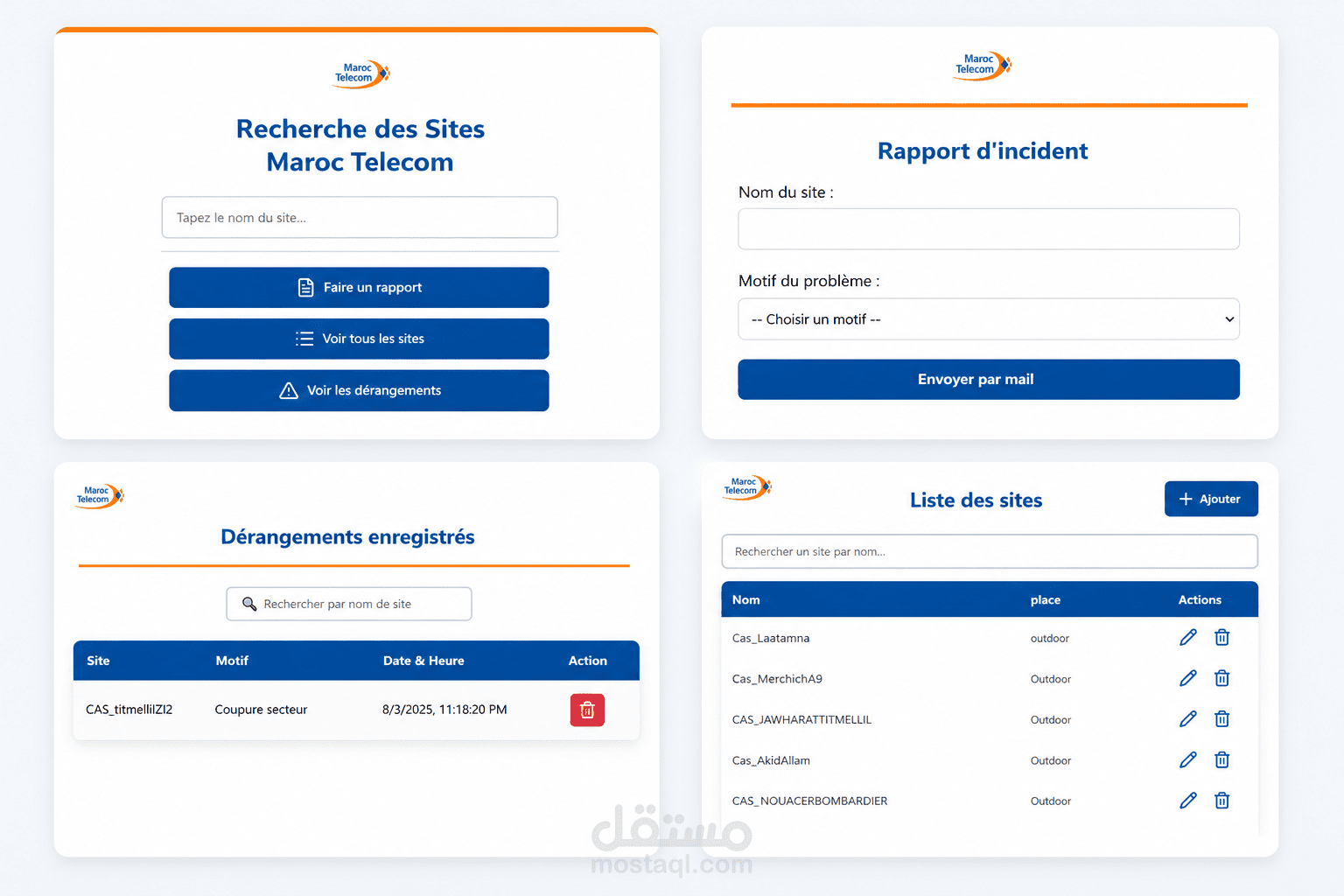 نظام إدارة مواقع Maroc Telecom وتتبع الأعطال
