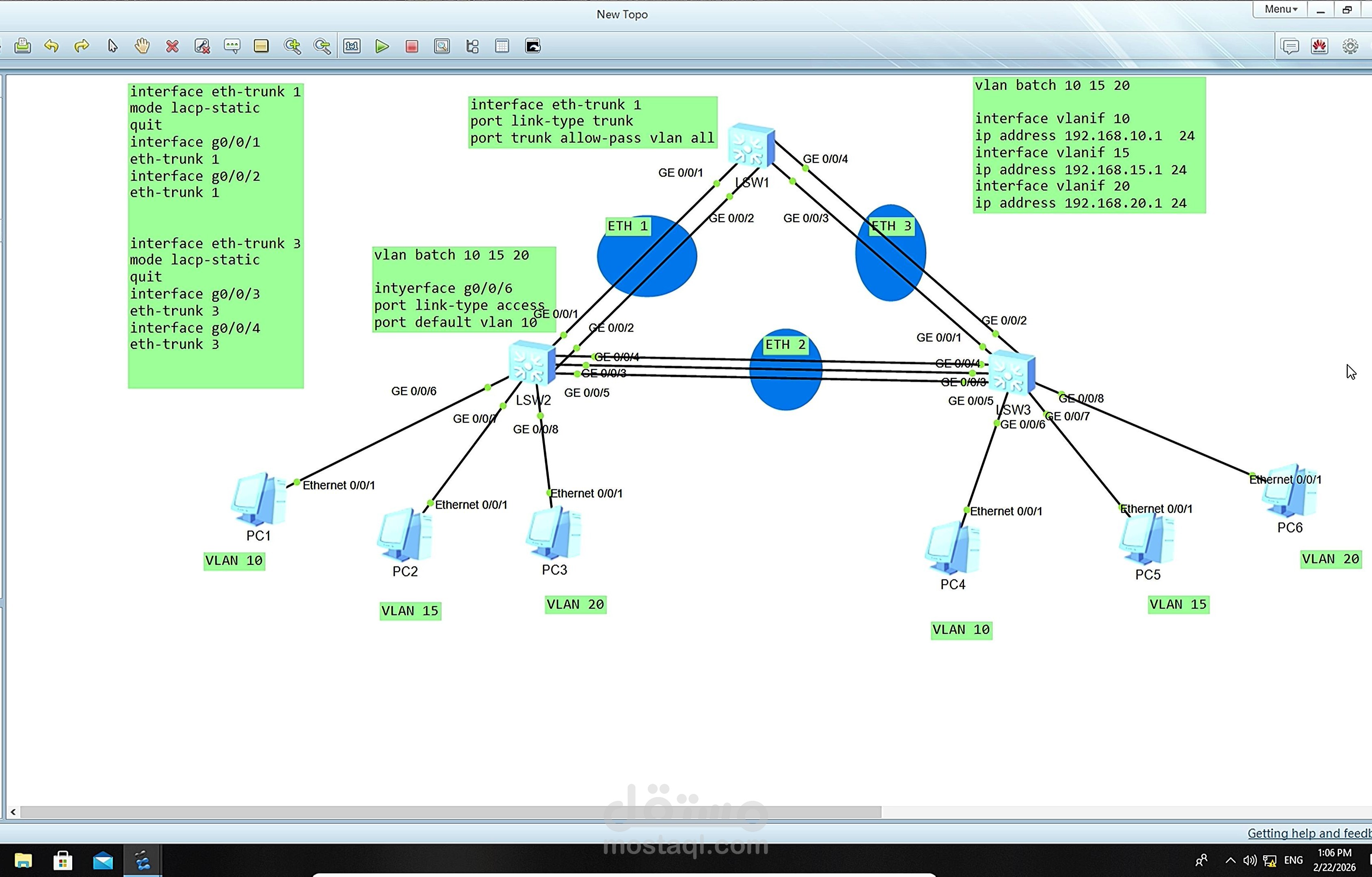 تقسيم الشبكة باستخدام VLAN و EtherChannel (LACP)