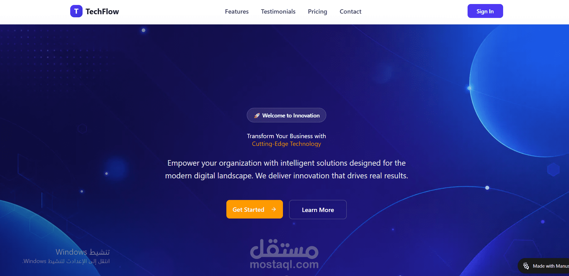 تصميم صفحة هبوط (Landing Page) احترافية لشركة تقنية ناشئة - TechFlow
