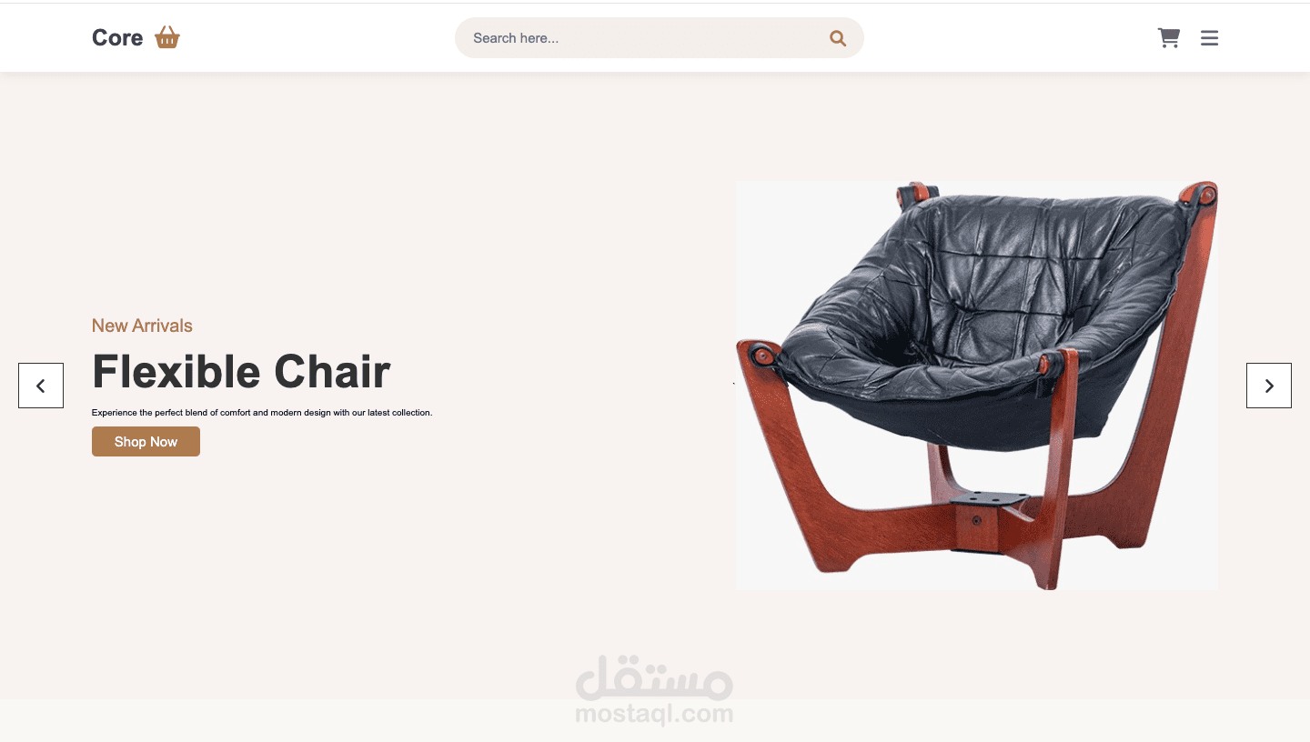 تطوير موقع الكتروني عصري (E_commerce Landing Page Development)واجهة متجر متكاملة تتميز بـ Image Slider احترافي لعرض المنتجات، وتنسيق شبكي (Grid Layout) لعرض الأقسام، مع اهتمام دقيق بتناسق الألوان والخطوط لتوفير تجربة تسوق مريحة.
