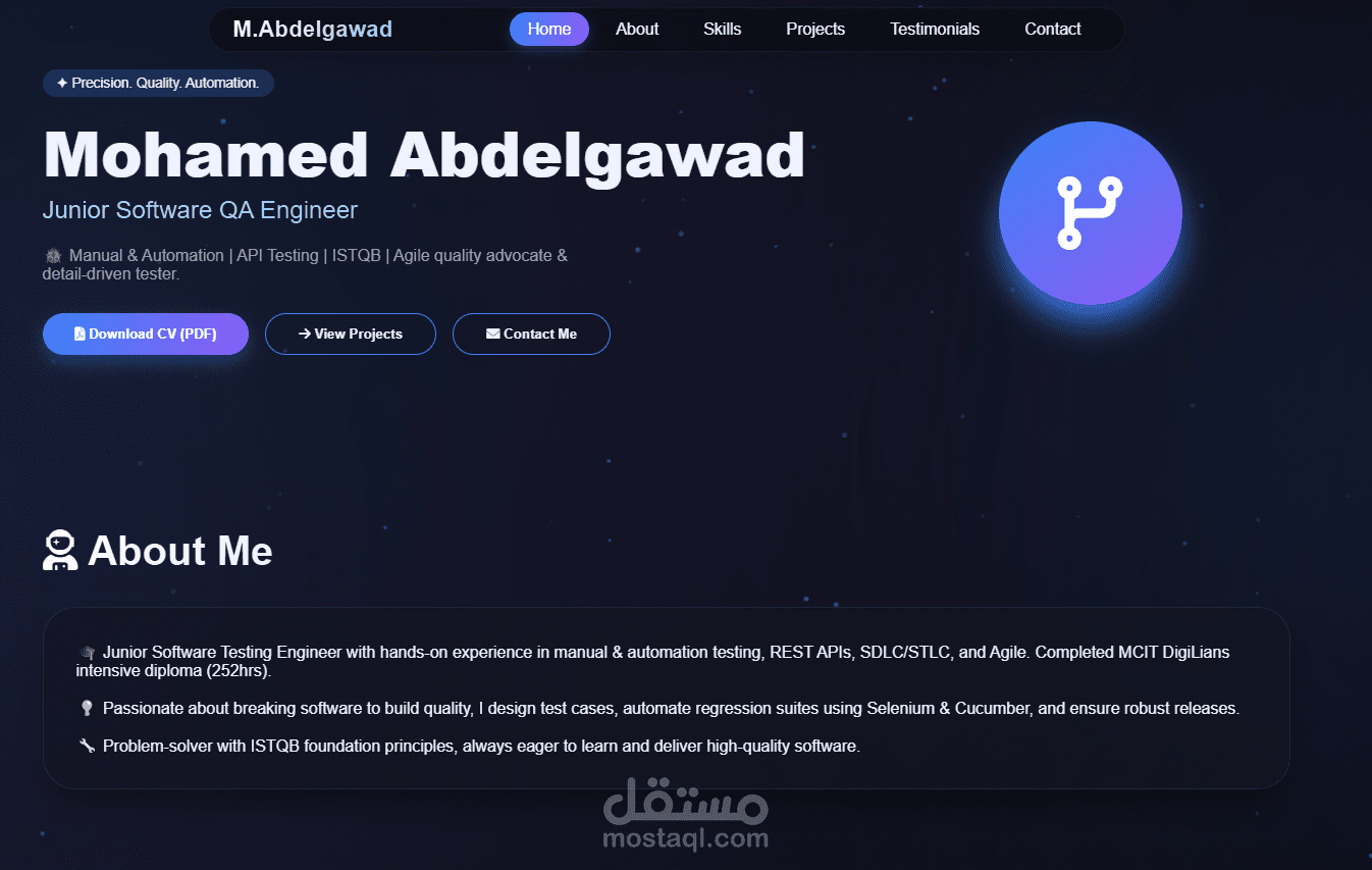 أقوم بإنشاء بورتفوليو احترافي يعرض أعمالك ومهاراتك وخبراتك بطريقة منظمة وجذابة .