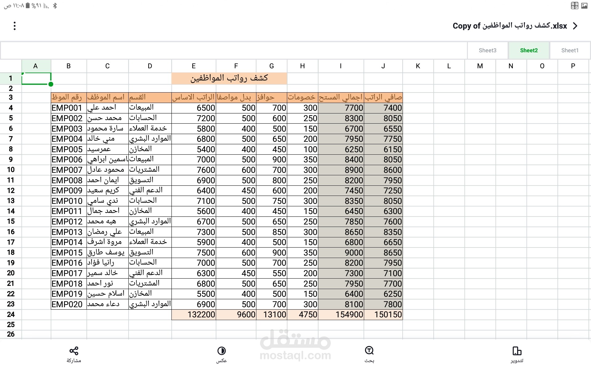 كشف رواتب الموظفين