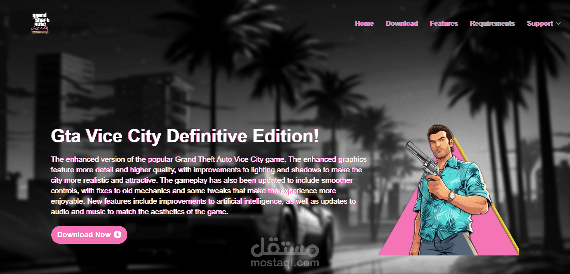 Landing page website for downloading video game