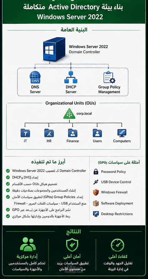 بناء بيئة Active Directory متكاملة على Windows Server 2022
