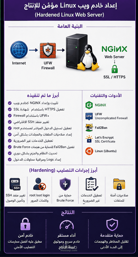 عداد خادم ويب Linux مؤمّن للإنتاج (Hardened Linux Web Server)