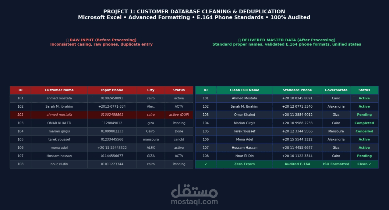 "تنظيف وتوحيد قاعدة بيانات عملاء ضخمة (Data Cleaning)"
