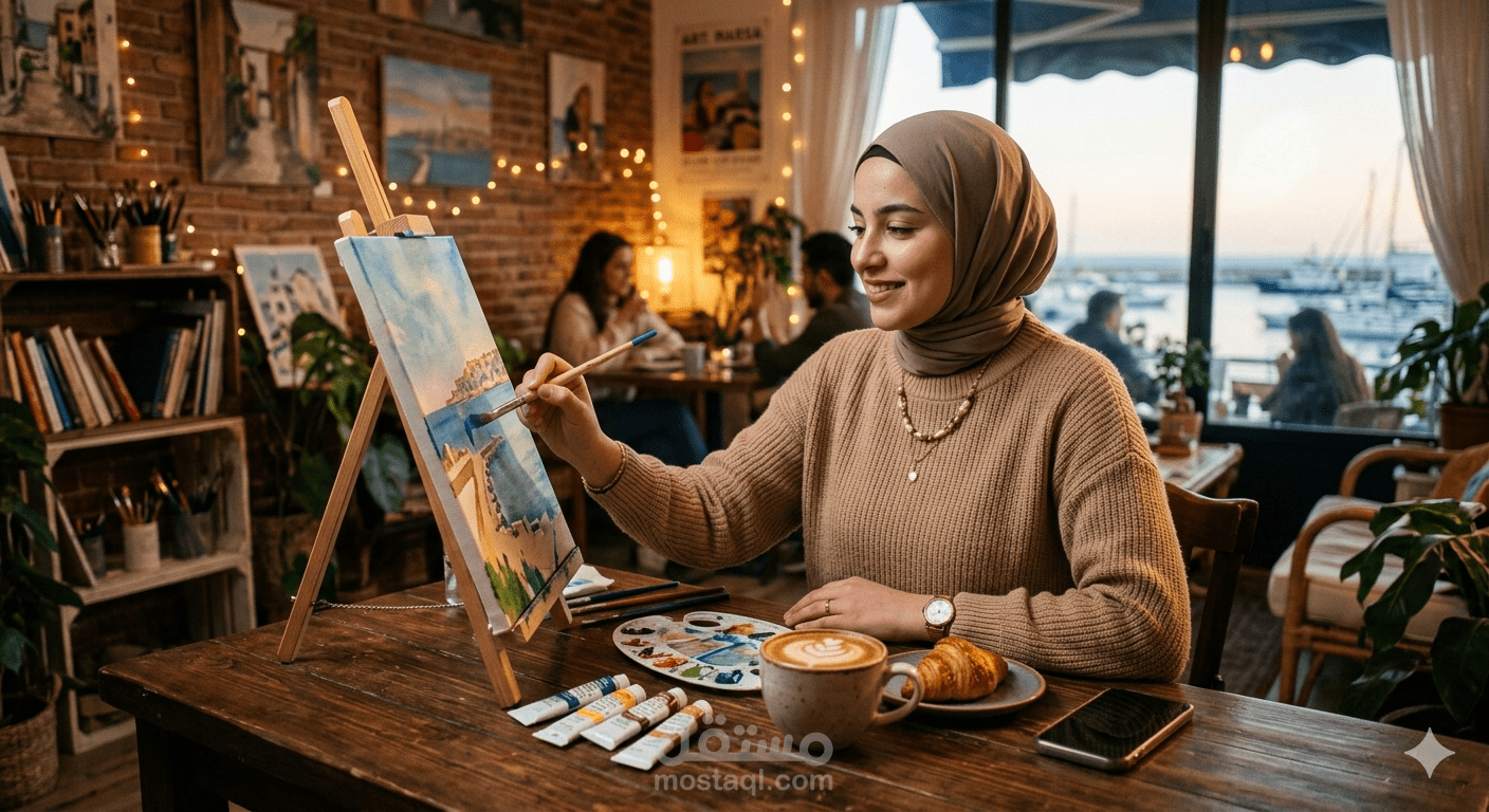 تعليق صوتي نسائي جذاب وهادئ لمقهى مرسم كافيه