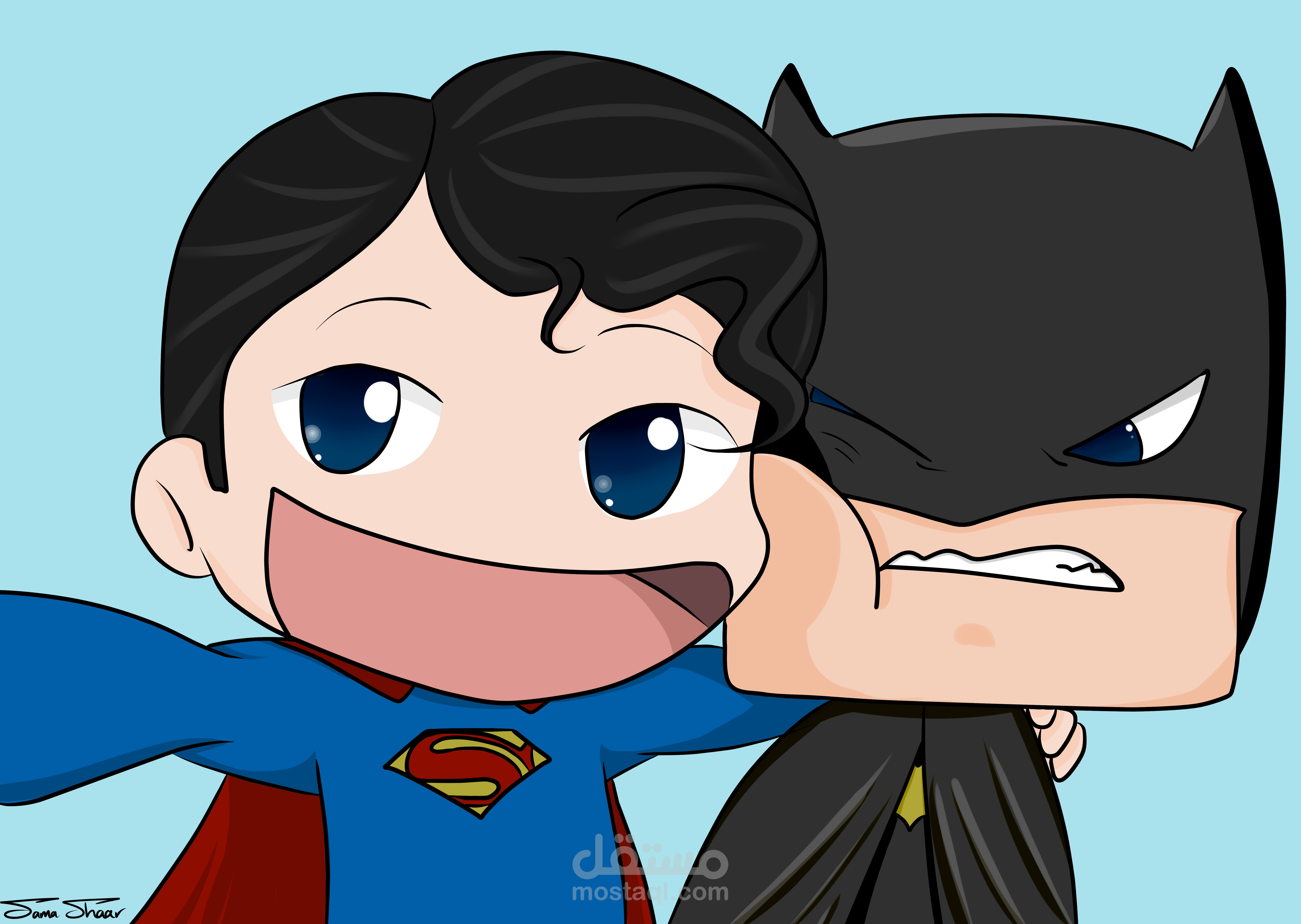 رسم شخصيات سوبرمان وباتمان بأسلوب chibi