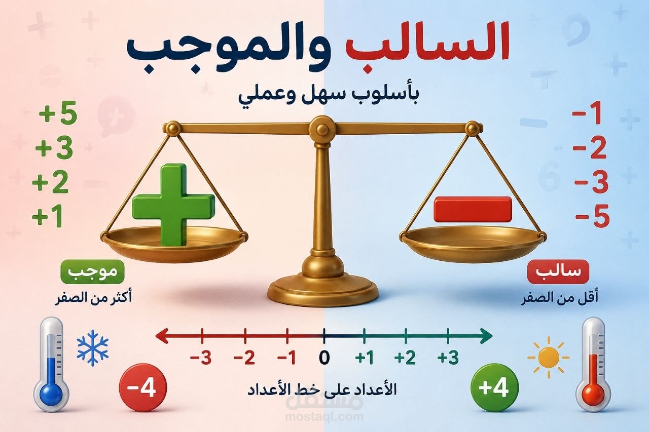 شرح الاعداد السالبه والموجبه باسلوب مبسط
