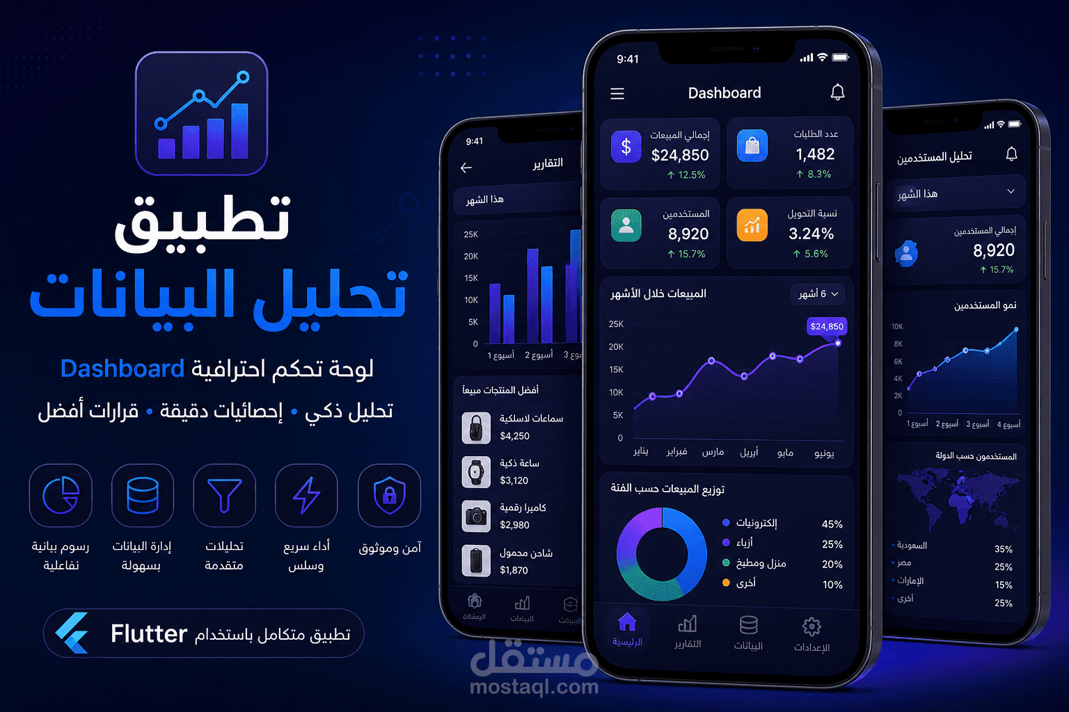 تطبيق لتحليل البيانات وعرض الإحصائيات Dashboard