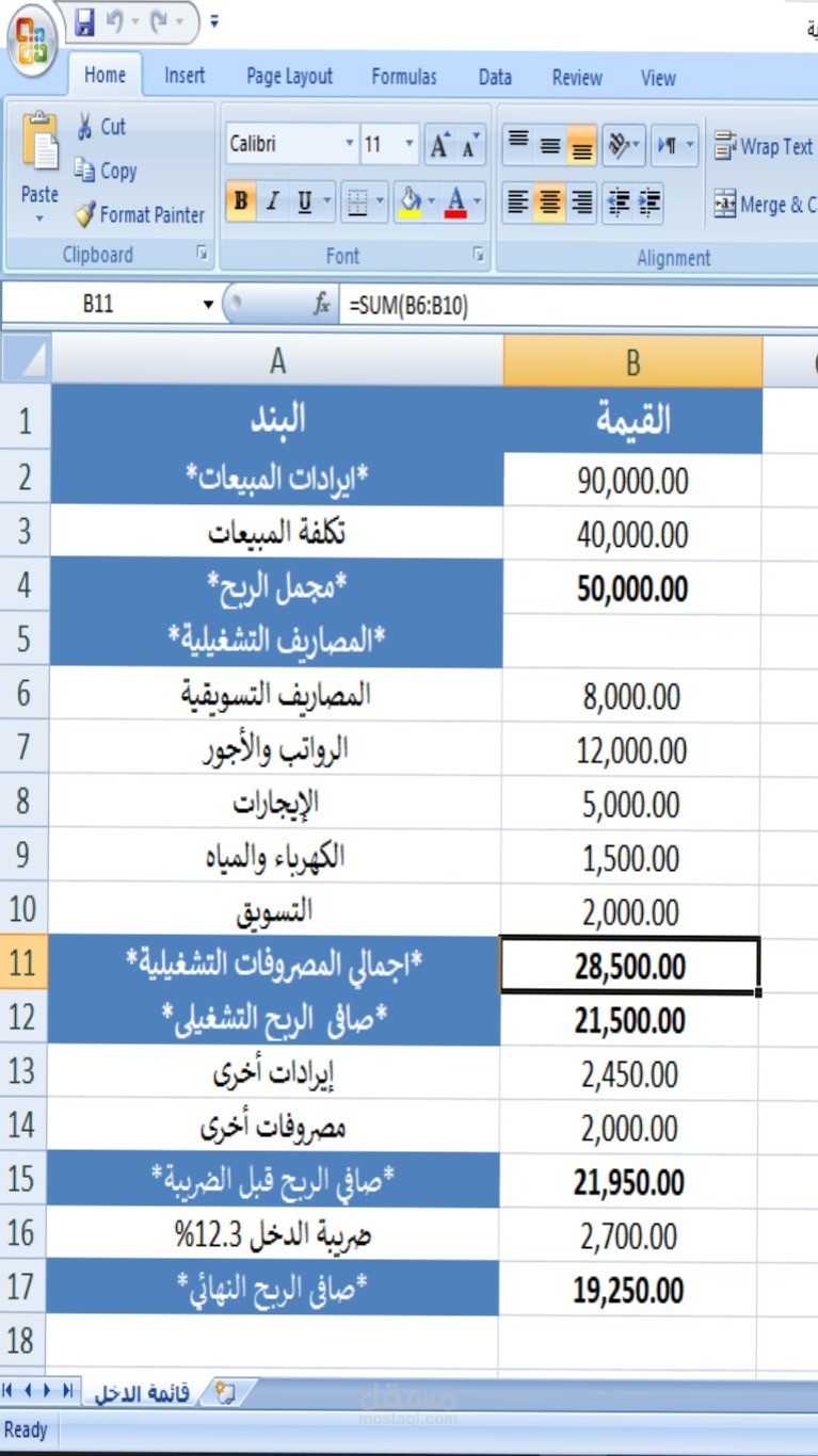 قائمة الدخل