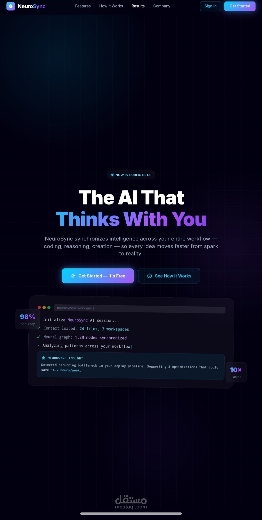 صفحة هبوط لتطبيق ذكاء اصطناعي (Tech / AI SaaS)